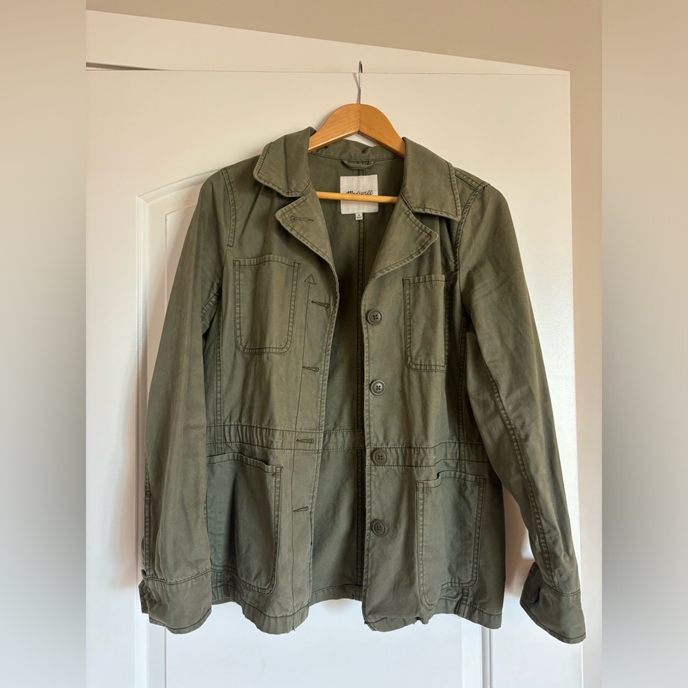 Madewell Fleet utility military jacket, adjustable waist size M. Olive green.